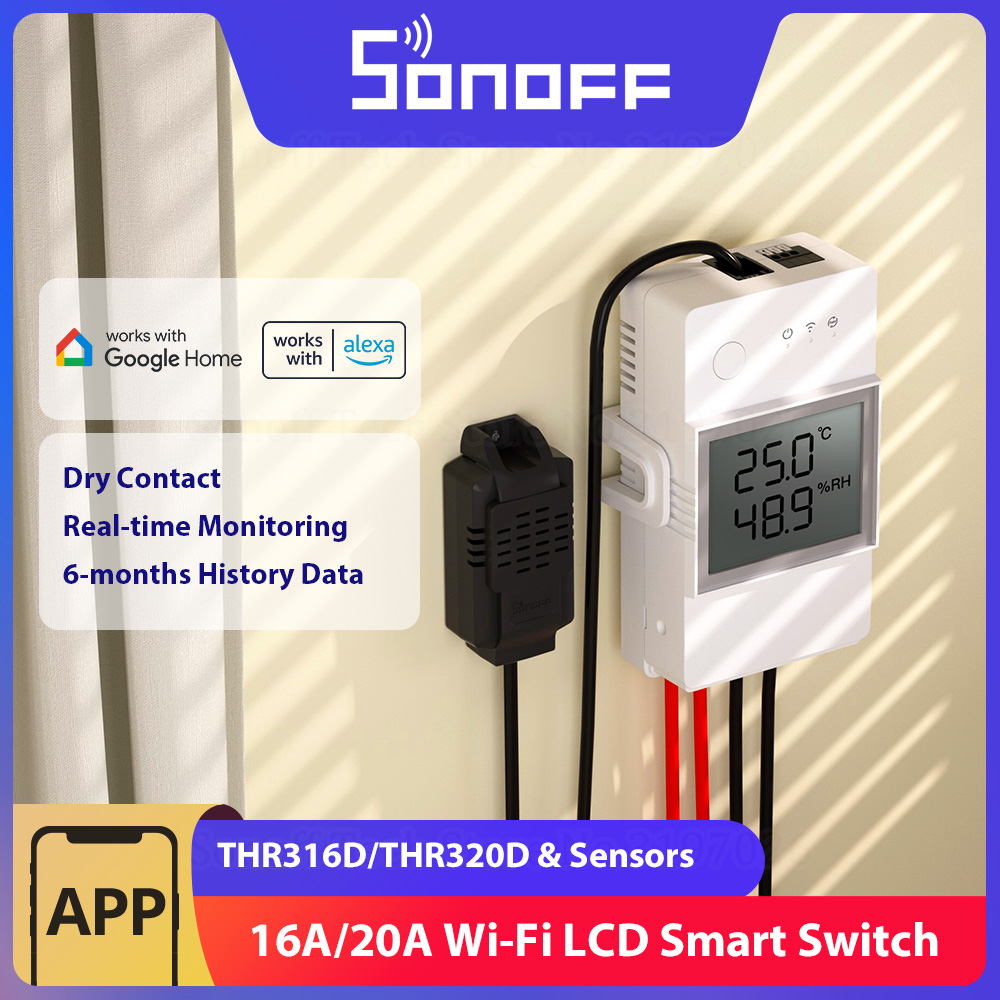 Sonoff Basic Switch - SONOFF THR316D/THR320D อุณหภูมิความชื้นสมาร์ทสวิทช์ 16A/20A แห้งเอาต์พุตหน้าจอ LCD