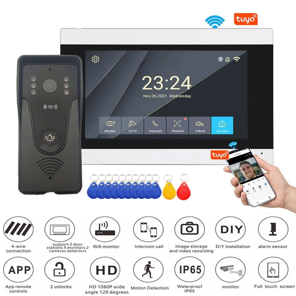 Smart Doorbell Wired - Tuya 1080P 7 นิ้วหน้าจอสัมผัสสีไร้สาย WiFi Video